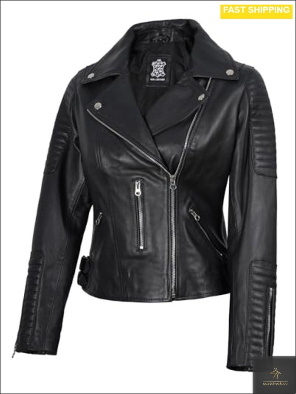 Real Lambskin Leather Jacket Asymmetrical Zip Quilted Women's